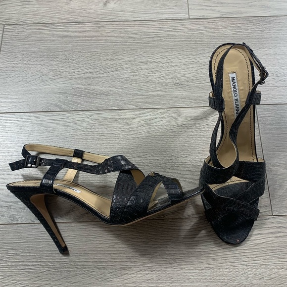 Manolo Blahnik Alligator Animal Print Slingback Sandal Heels - Picture 11 of 13